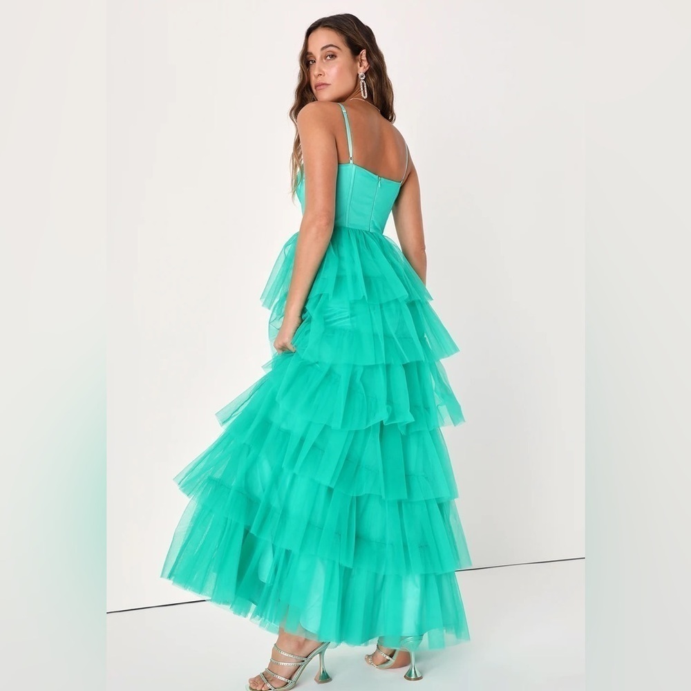 Rule the Runway Teal Green Tulle Bustier Tiered Maxi Dress - Picture 11 of 11